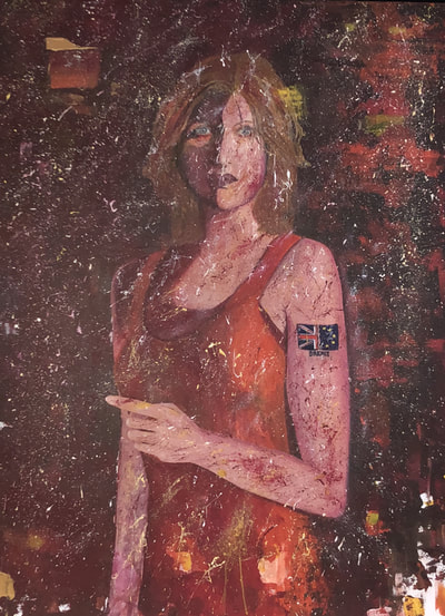 Kim Noble painting by Judy. Girl with the Brexit Tattoo